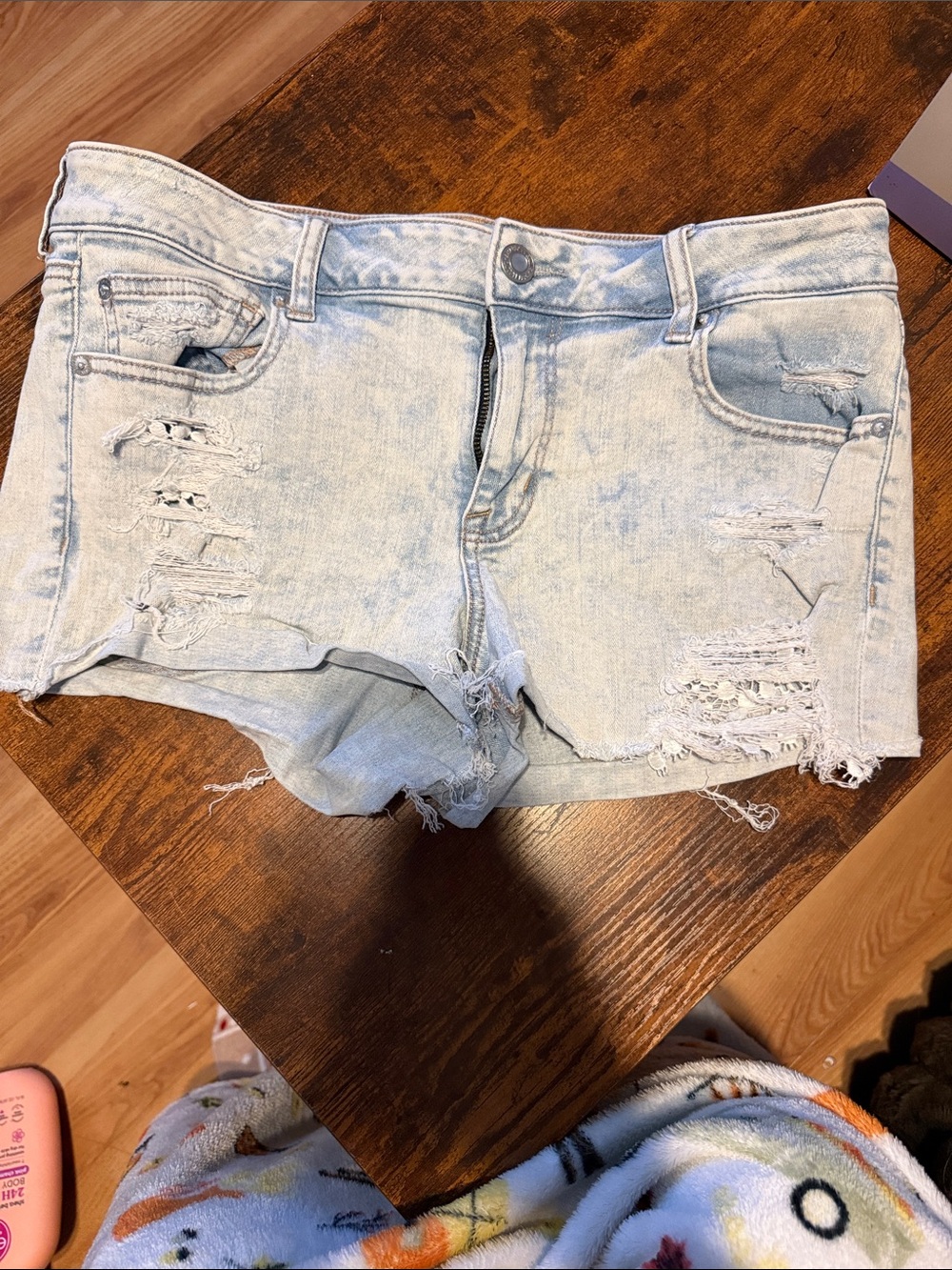 American Eagle Outfitters Light Wash Distressed Denim Shorts